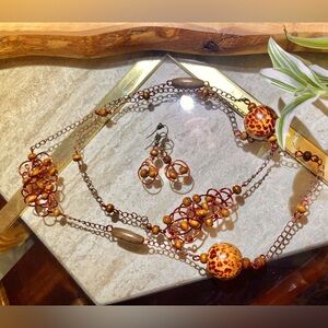 Leopard Print Wood & Bronze Jewelry Set